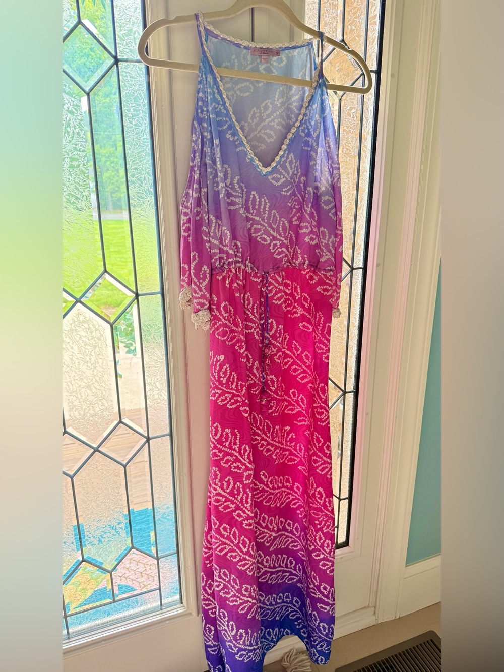 Calypso St. Barth Pink to Purple Gradient Lace-Trim Maxi Dress